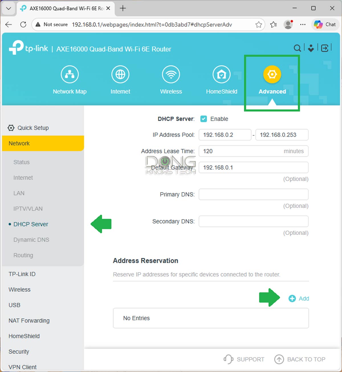 IP Reservation, Explained: Steps to Assign a Persistent IP Address to a Connected Device 8 TP-Link IP reservation web UI