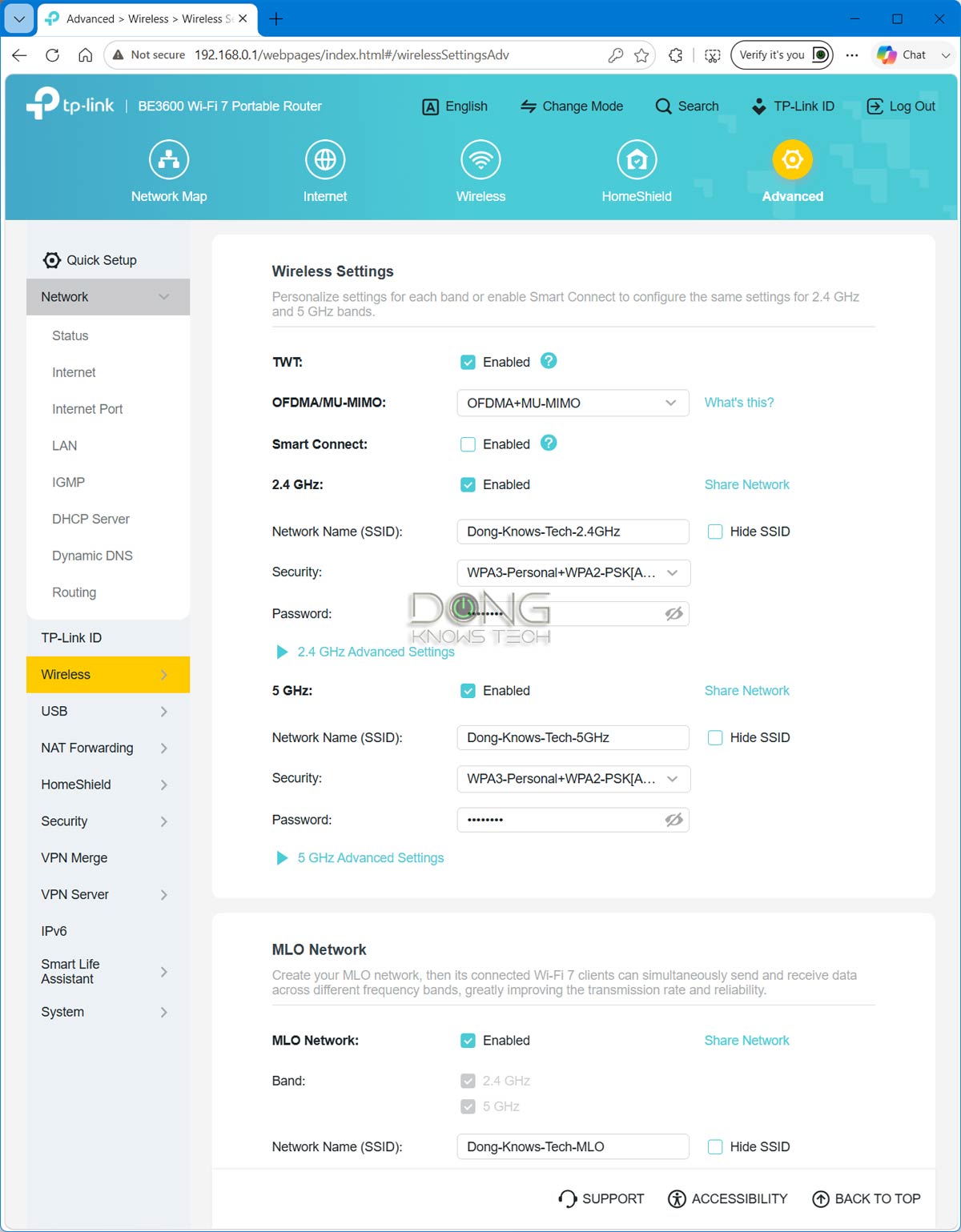 TP-Link Roam 7 BE3600 Wi-Fi 7 Travel Router Wi-Fi settings