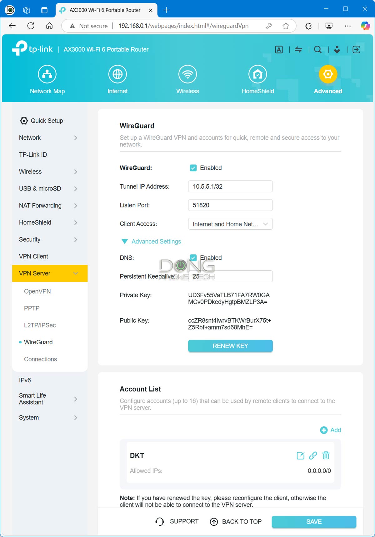 TP-Link TL-WR3002X VPN options