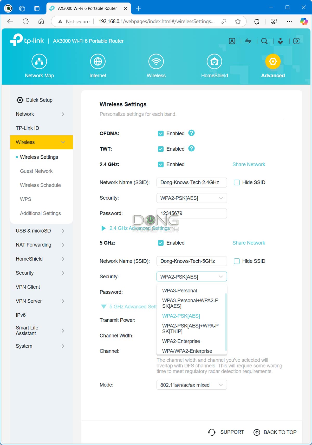 TP-Link TL-WR3002X Wi-Fi options