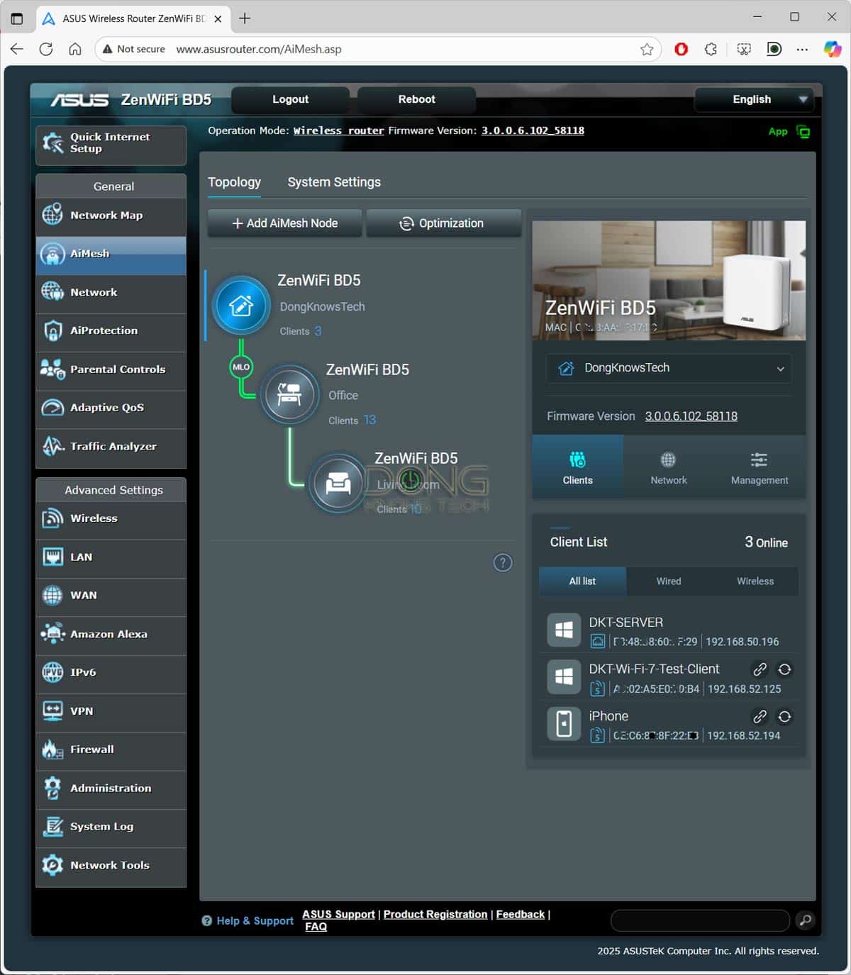 ASUS ZenWiFi BD5 Review (vs. TP-Link Deco BE25): A Formidable Dual-Band Wi-Fi 7 System 9 The ASUS ZenWiFi BD5 has MLO backhaul only for satellites that conected directly to the primary router unit