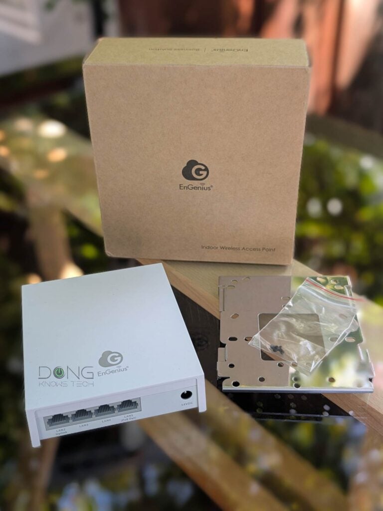 The EnGenius ECW515 Wi-Fi 7 access point comes with wall mount accessories out of the box