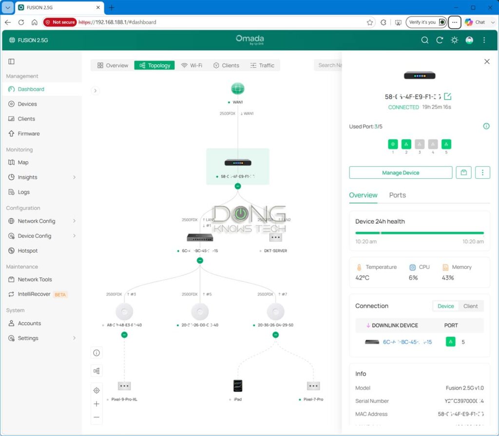 The Omada Fusion firmware has a robust web based user interface. This helpful network topology reminds me of the that of Ubiquit's UniFi