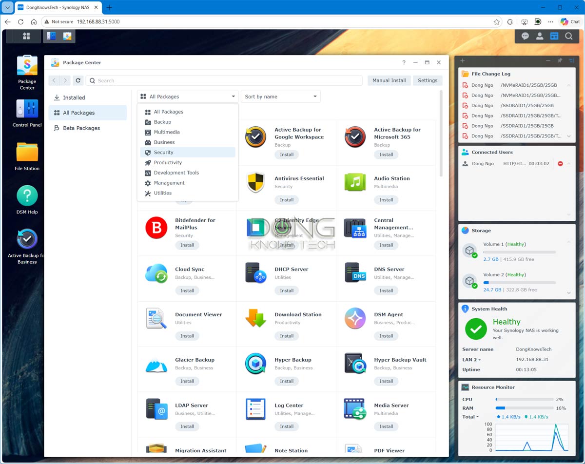 The Synology DS1525neo+ comes with lots of package (applications) to meet any NAS situation