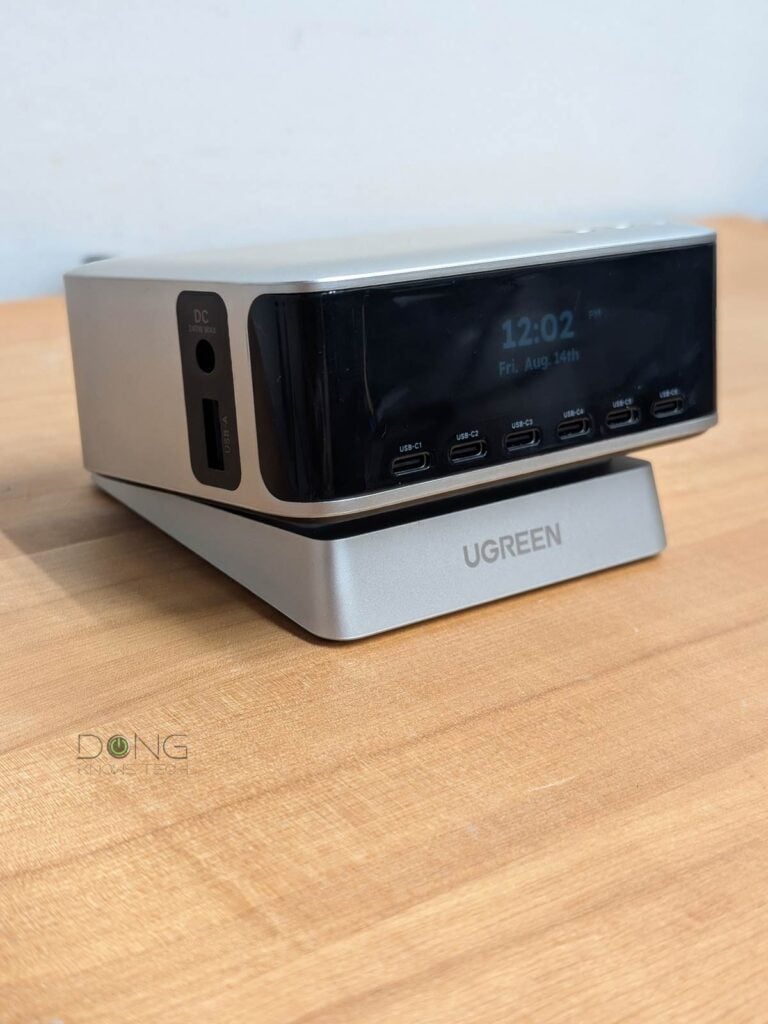 The UGREEN Nexode Pro 300W Desktop Charger (X873) comes with a plastic base that lifts its front up by a few degrees