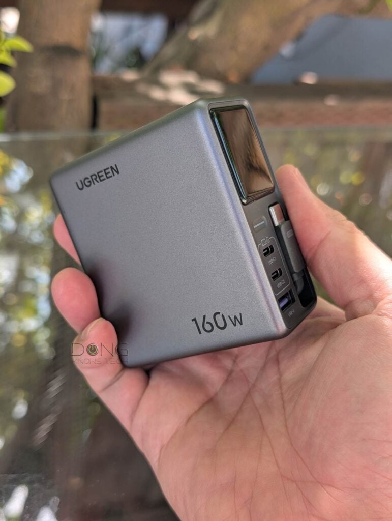 The UGREEN X776 Nexode Pro 160W Charger with Retractable Cable is relatively bulky for a mobile charger