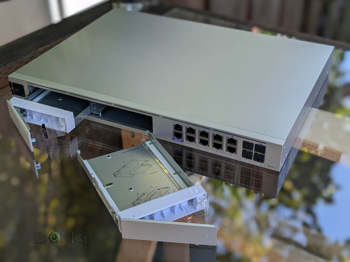 The Ubiquiti UniFi Dream Machine Beast UDM Beast has two drive trays to house two standard SATA drives