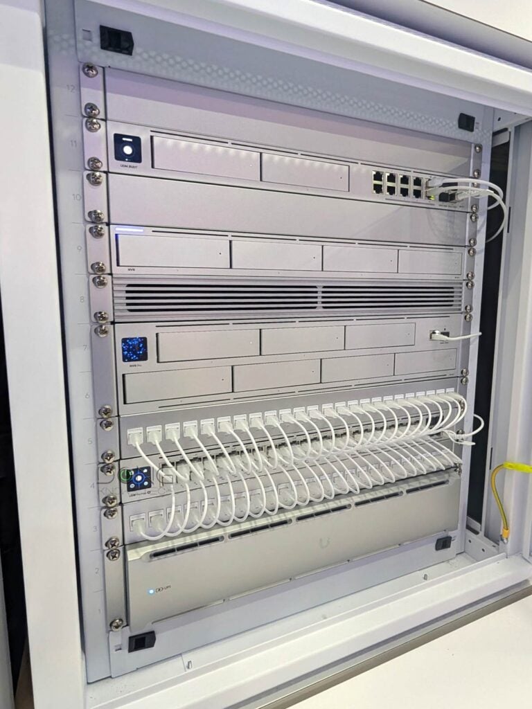 The UniFi Dream Machine Beast (UDM-Beast) in action on a rack with other UniFi hardware