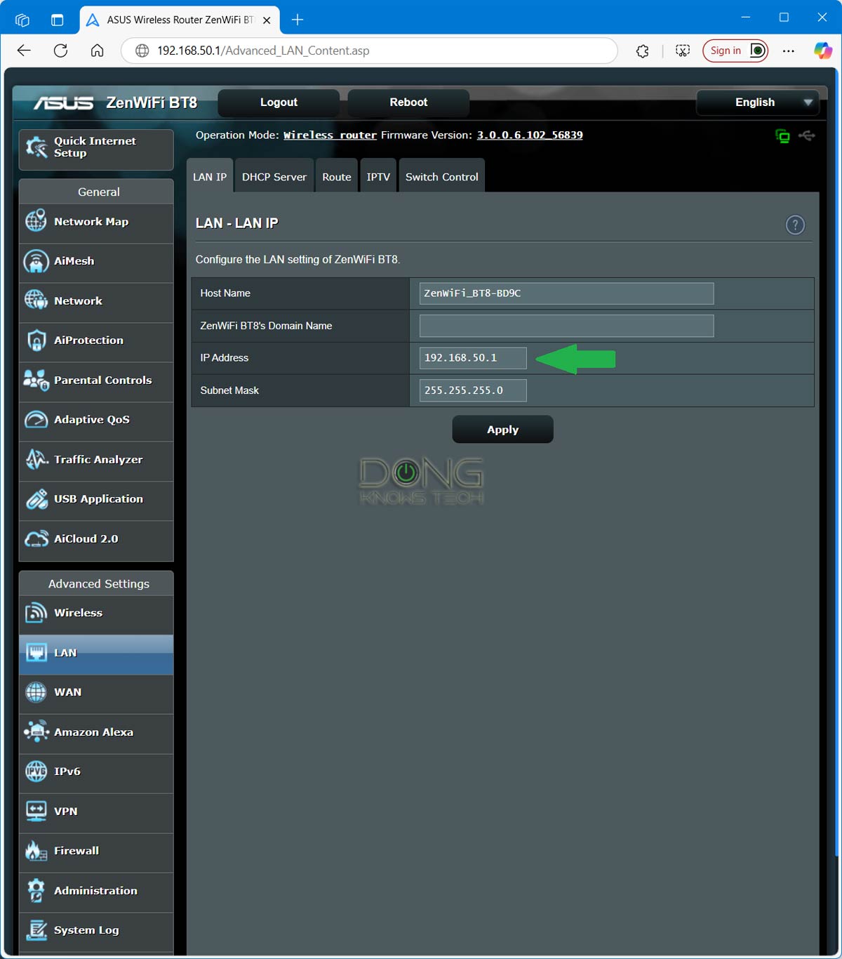 Wi-Fi Router Swapping, Replacing, or Upgrading: Tips on Making Your New (Wi-Fi 7) Broadcaster Work Seamlessly with Existing Devices 3 The default IP address of an Asus router which can be changed