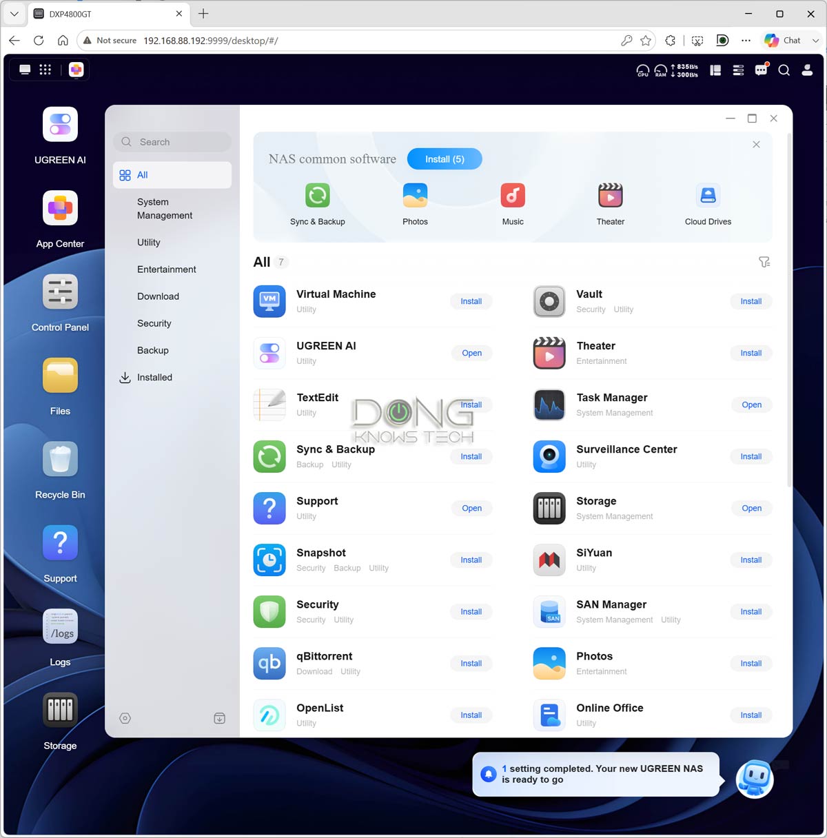 UGREEN NASync DXP4800 GT App Center