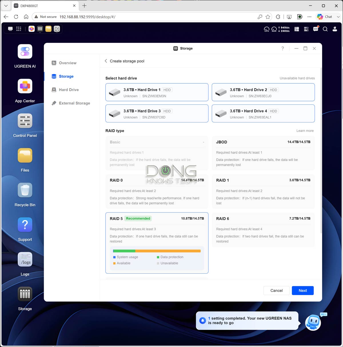 UGREEN NASync DXP4800 GT Storage Manager