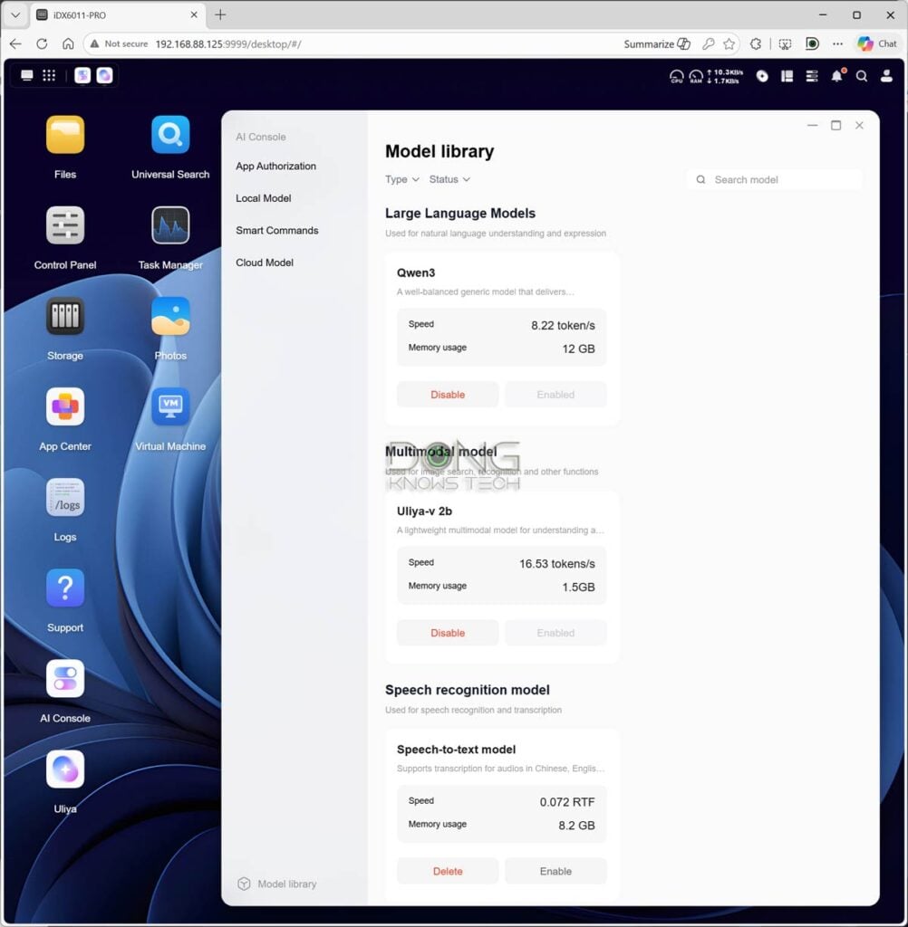 UGREEN NASync iDX6011 Pro Local AI models