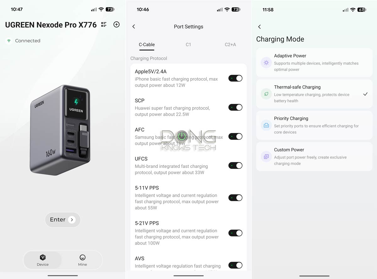 UGREEN Nexode Pro 160W Charger with Retractable Cable managed via the UgreenConnect mobile app