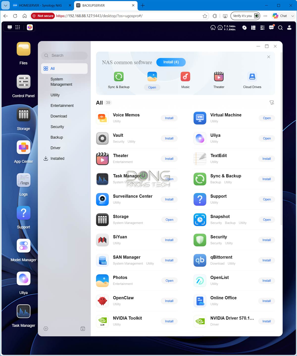 UGREEN UGOS Pro web based user interface showing the App Center (app store)