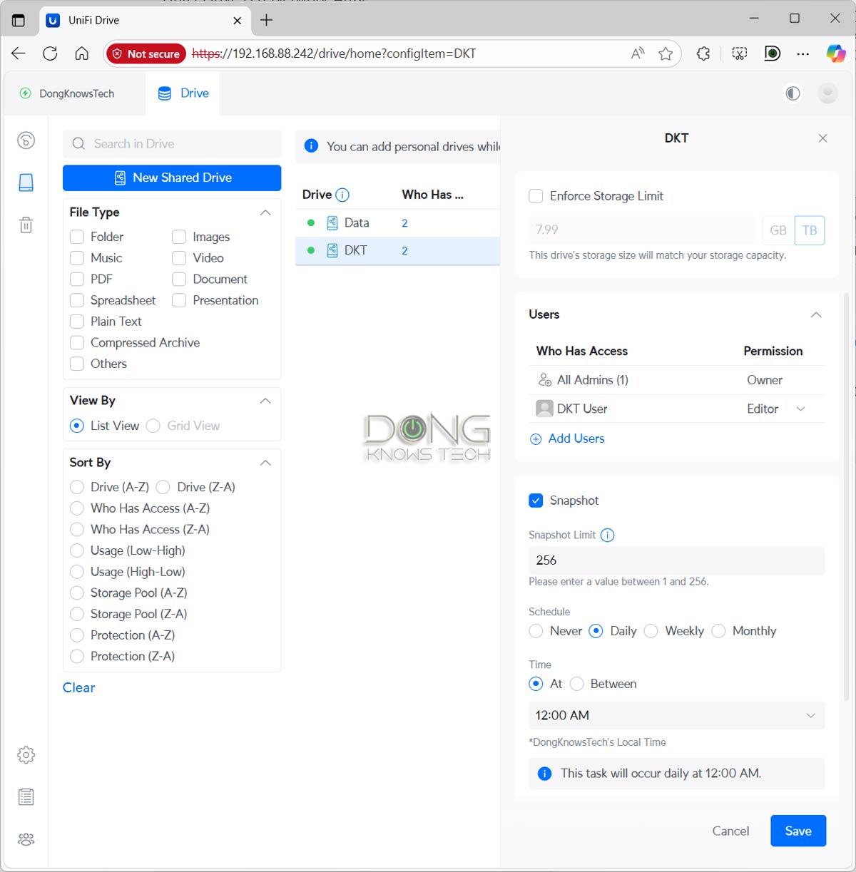 Ubiquiti UNAS 2 snapshot
