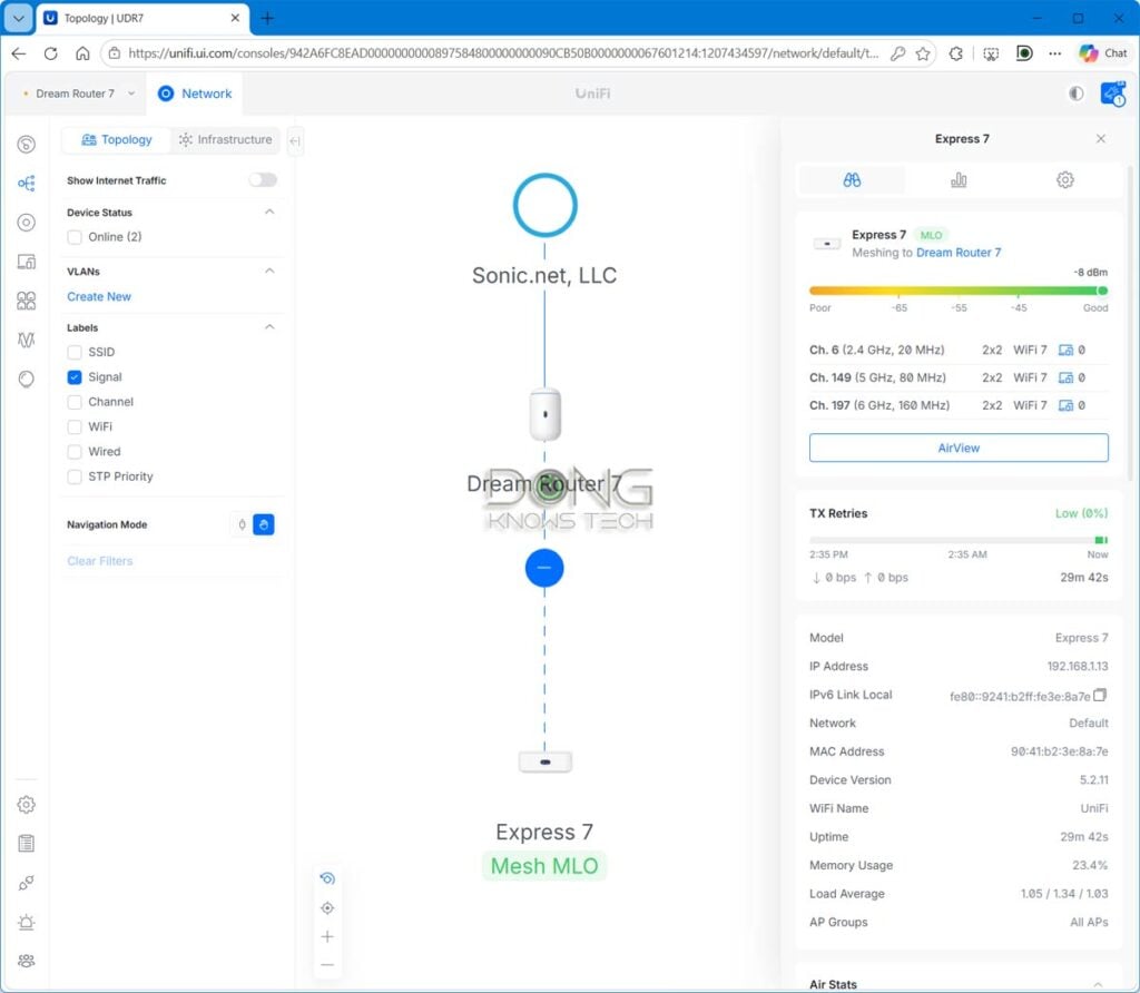 UniFi Dream Router 7 and UniFi Express 7 in a UniFi Whole Home WiFi Mesh