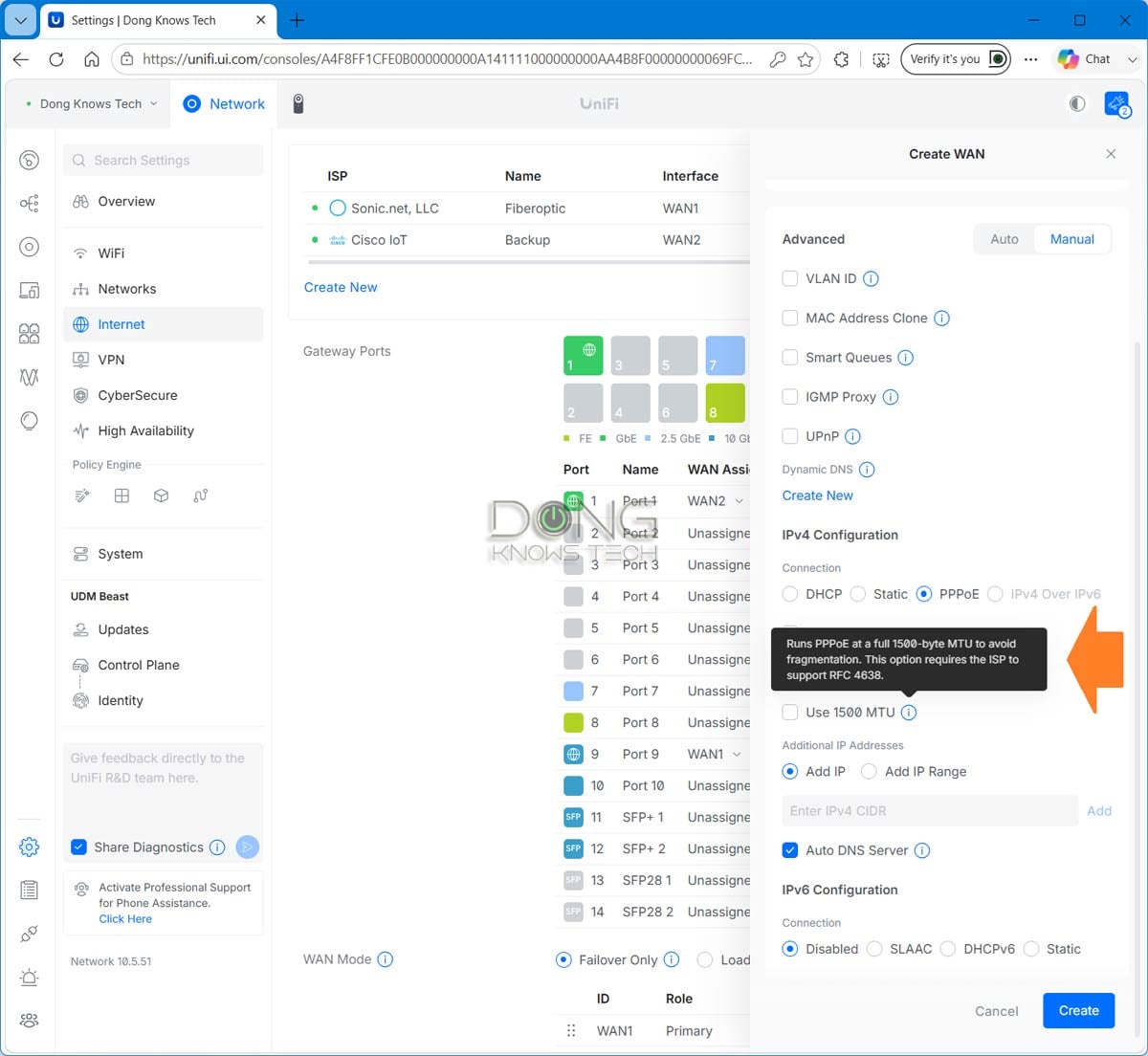 UniFi Network 10.5 now support more advanced PPPoE features