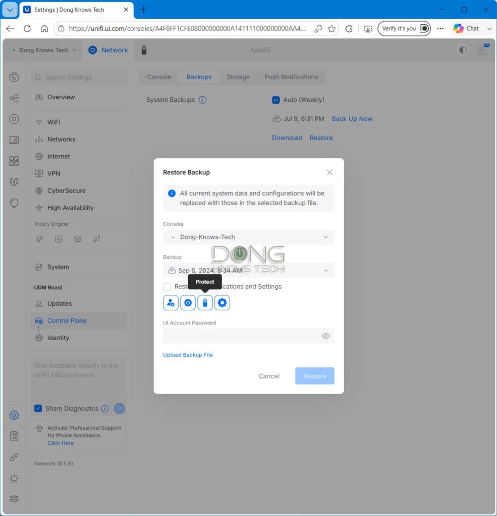 UniFi Network Restore with UNVR