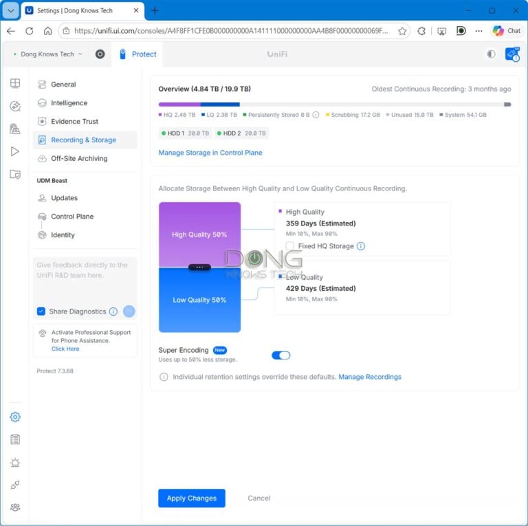 UniFi Protect 7.3 has new features for users to optimize and conserve the UNVR storage