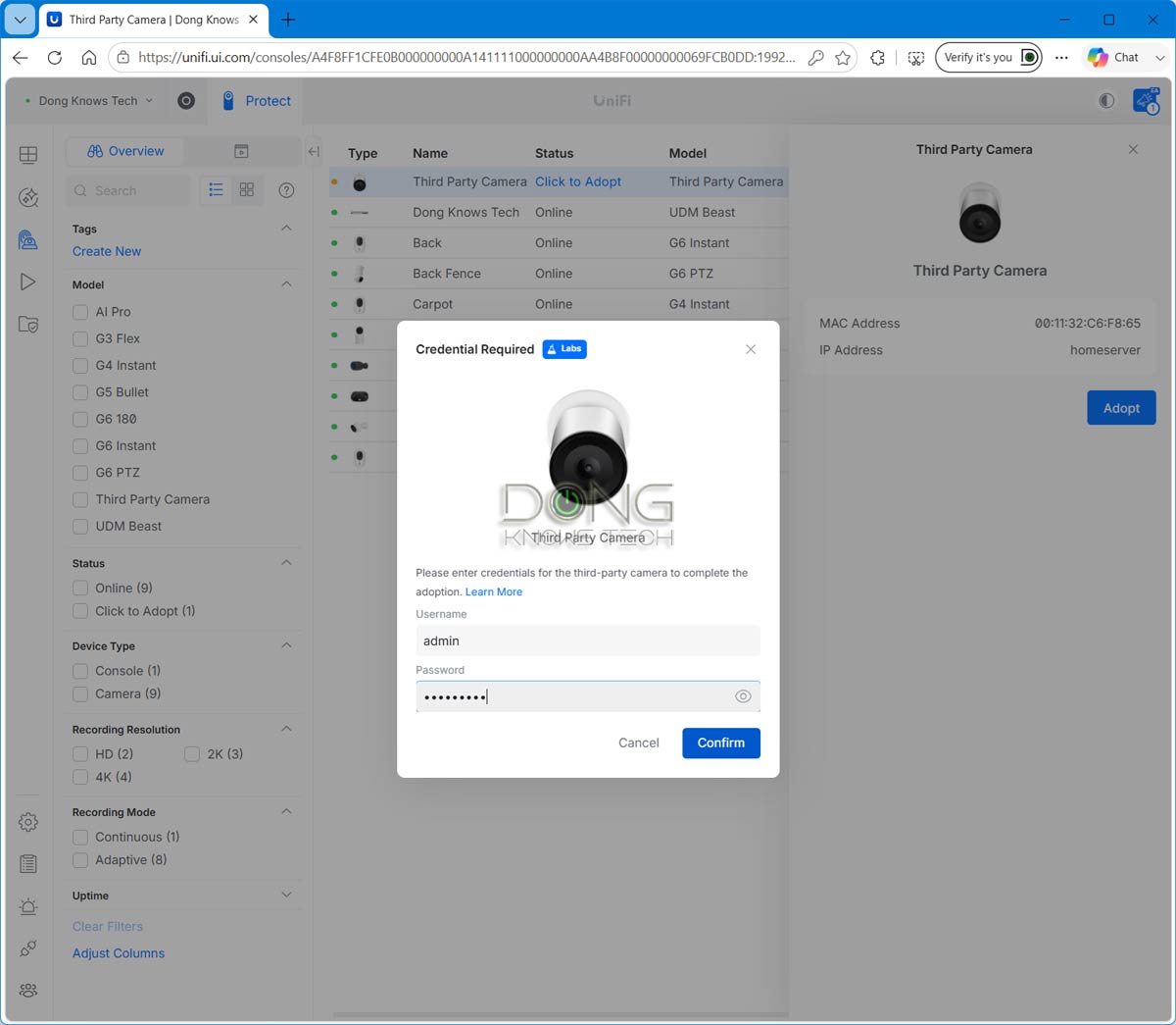 UniFi third party camera detected