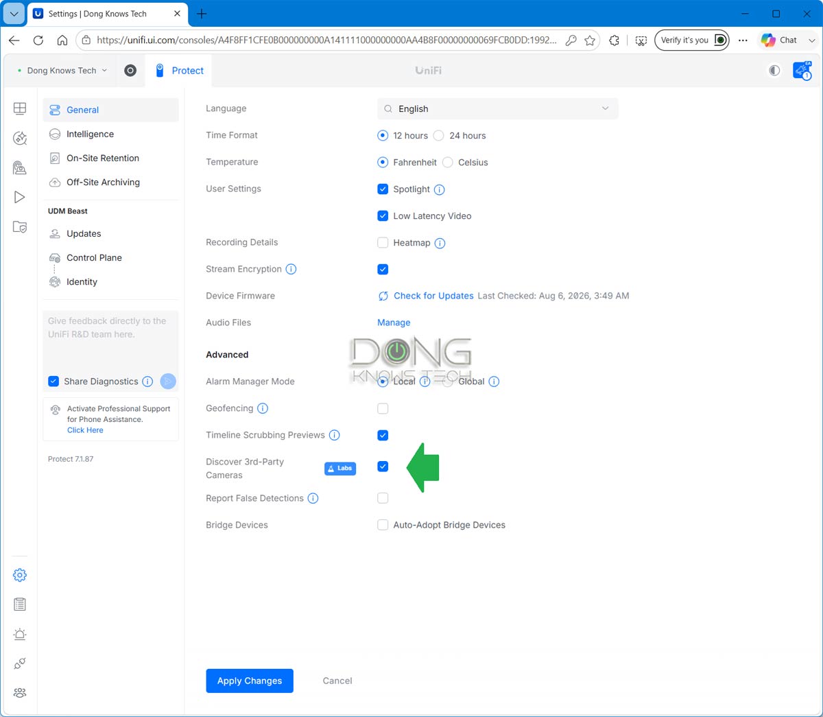 UniFi third party camera support