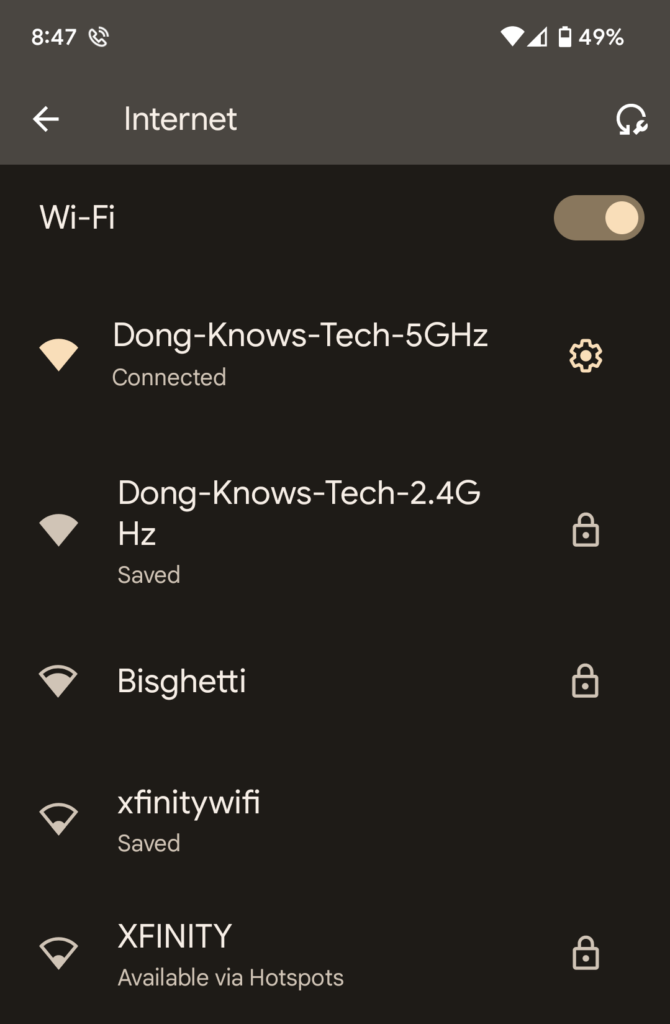 Wi-Fi SSIDs on a phone screen