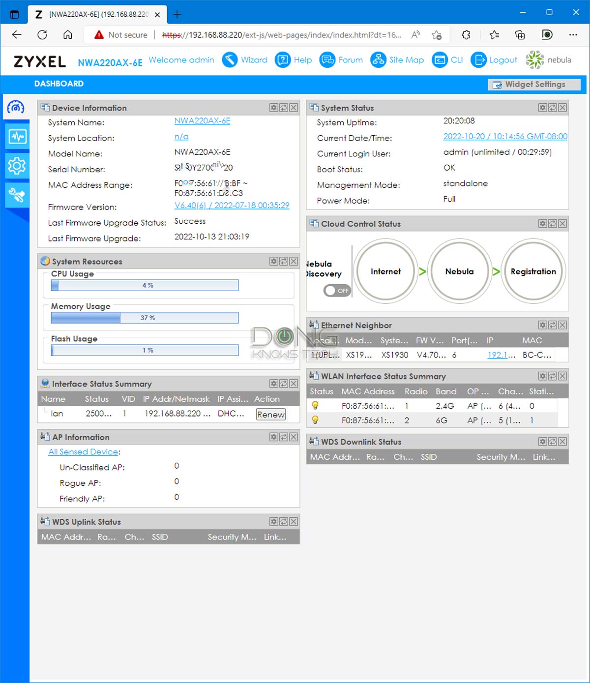 Zyxel NWA220AX 6E Web User Interface