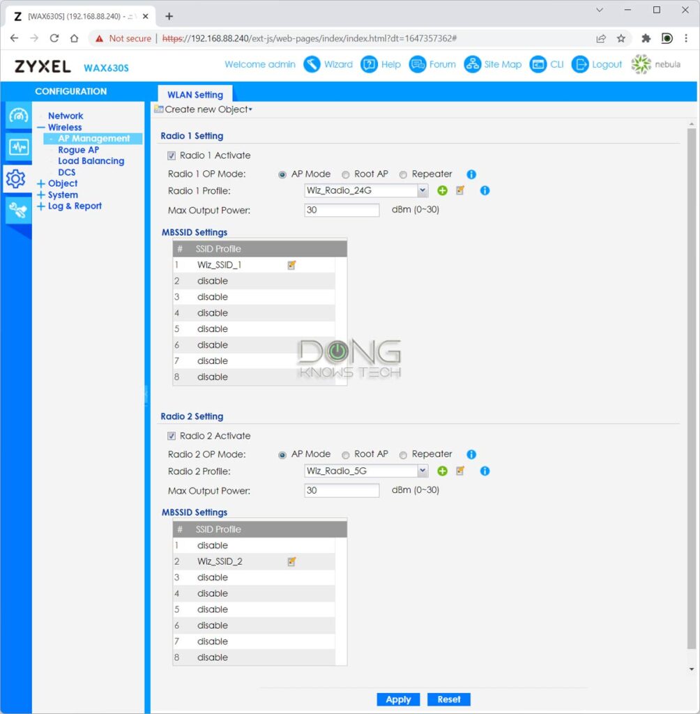 Zyxel WAX630S Access Point Local Web Interface